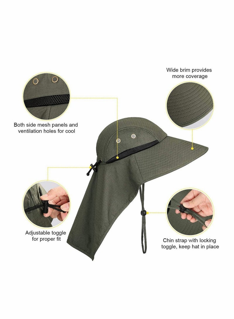 Outdoor Sun Hat for Men with 50+ UPF Protection Safari Cap Wide Brim Fishing Neck Flap, Dad