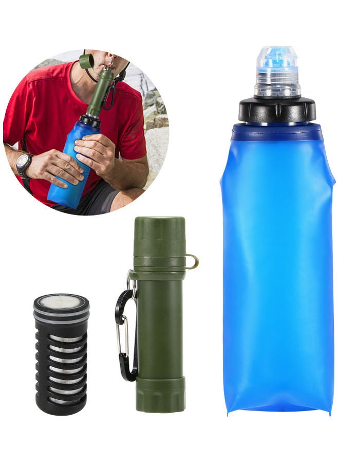 600ml Soft TPU Collapsible Water Filter Bottle with Water Filter Straw BPA Free Outdoor Filtered Water Bag for Sport Camping Hiking Cycling 17.00*7.00*7.00cm