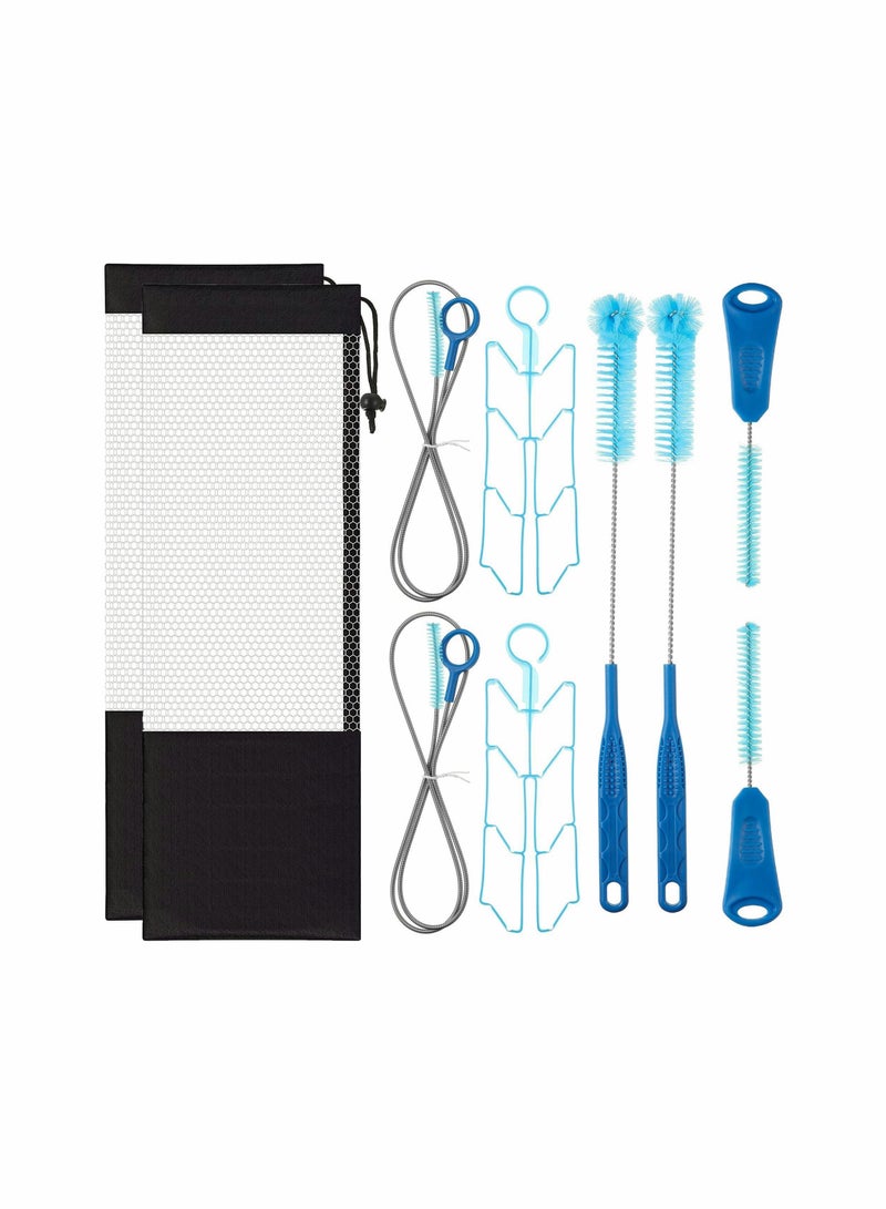 Hydration Bladder Cleaning Kit, 10 in 1 Water Bladders Cleaner Set with Flexible Long Brush for Hose, Small Bite Valve Brush, Big Collapsible Frame, Carrying Pouch