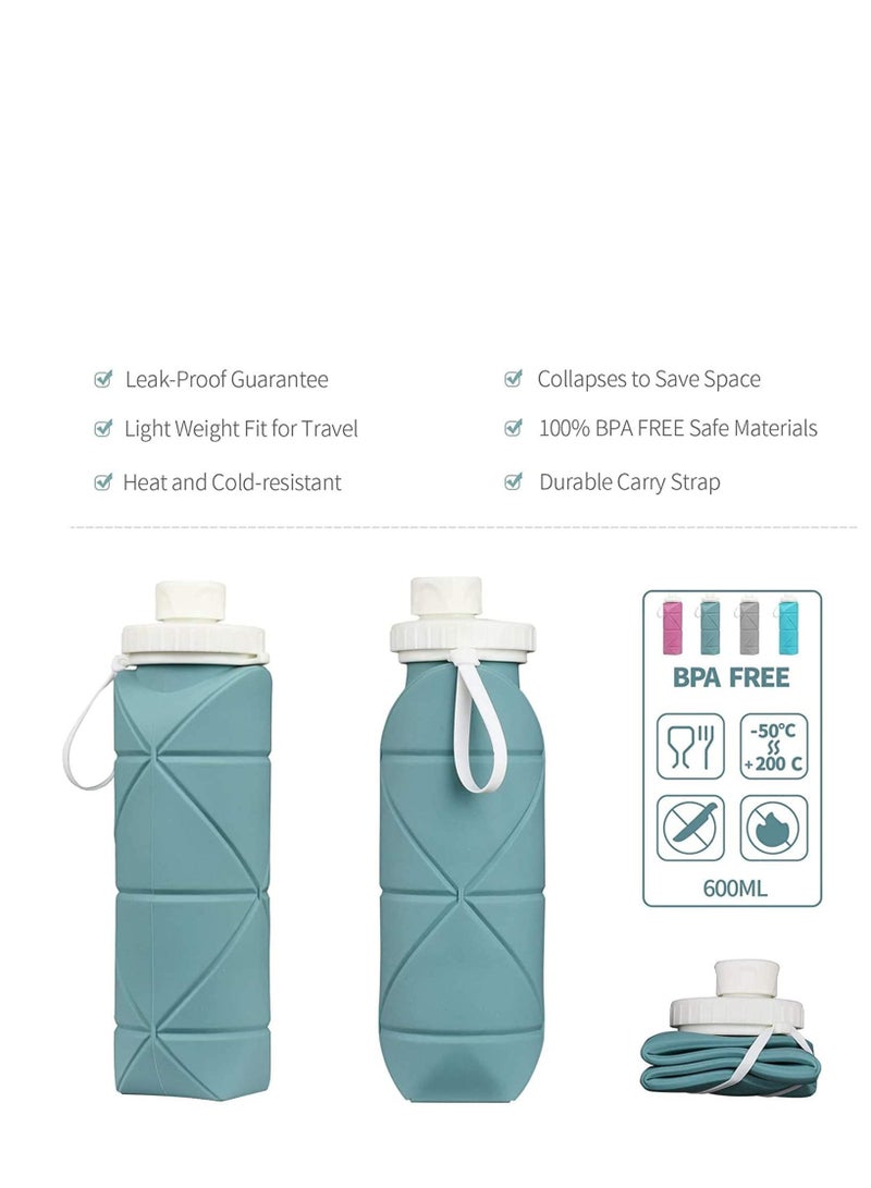 SPECIAL MADE Collapsible Water Bottles Leakproof Valve Reusable BPA Free Silicone Foldable Travel Bottle for Gym Camping Hiking Sports Lightweight Durable 600ML Dark Green