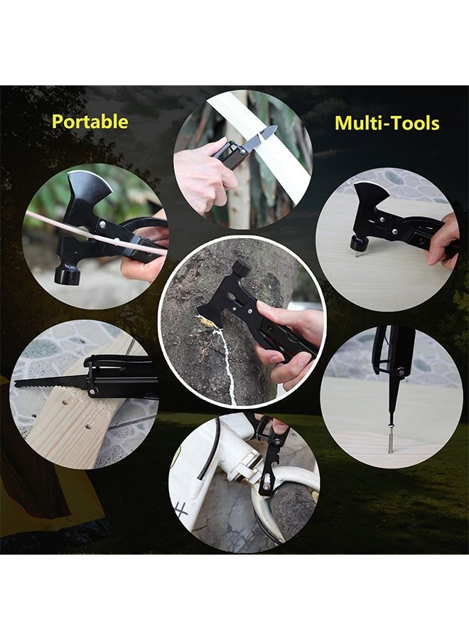 Multifunctional Camping Hammer Axe Hiking Emergency Survival Multitool 16 in 1 with Folding Mini Knife Saw Screwdrivers Hatchet Plier