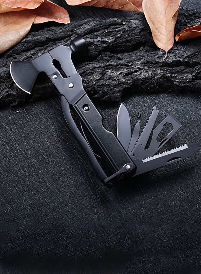 Multifunctional Camping Hammer Axe Hiking Emergency Survival Multitool 16 in 1 with Folding Mini Knife Saw Screwdrivers Hatchet Plier