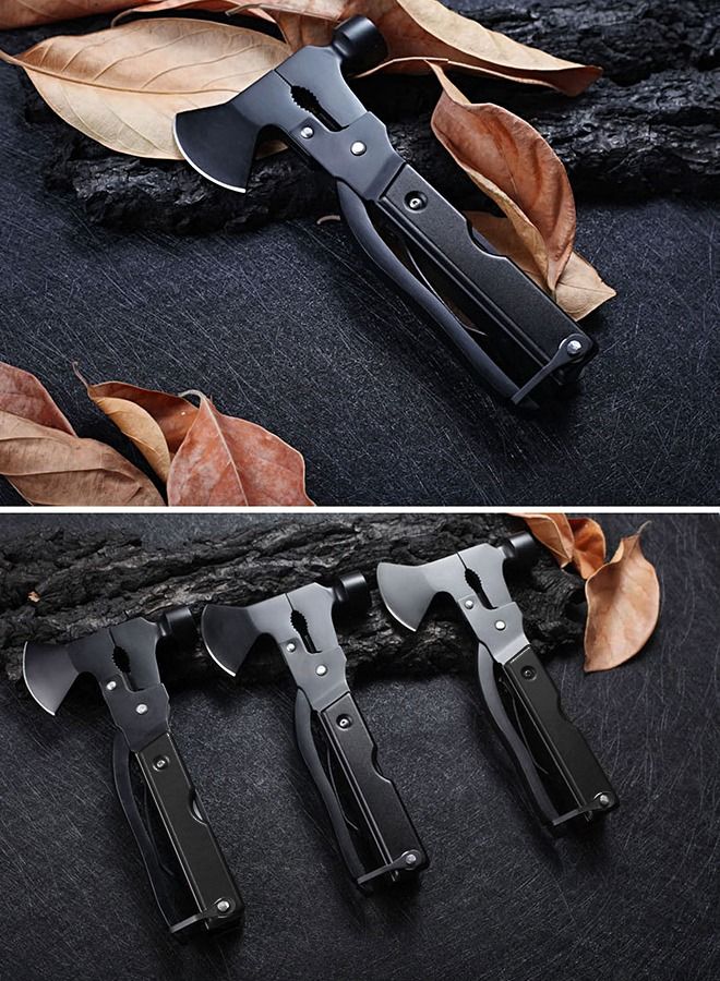 Multifunctional Camping Hammer Axe Hiking Emergency Survival Multitool 16 in 1 with Folding Mini Knife Saw Screwdrivers Hatchet Plier