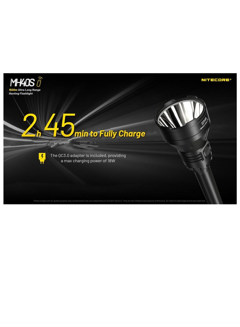 NITECORE MH40S 1500 Lumens Long Range Searchlight Rechargeable Hunting Flashlight Wireless Remote with 21700 Battery