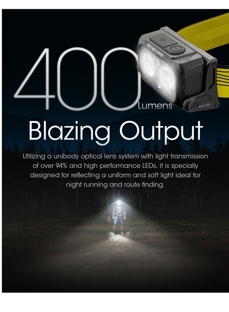 NITECORE NU25 Upgraded 400 lumen headlamp USB-C Rechargeable Three Light Source Headlight IP66 protection level Built-in Battery