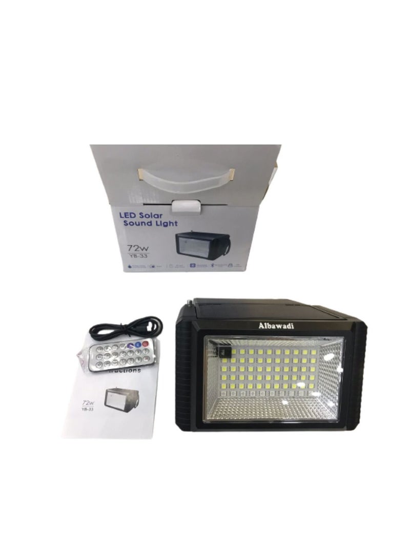 Portable Camping Solar LED Light With Stand Bluetooth Speaker Remote Control SOS Flashlight 72W