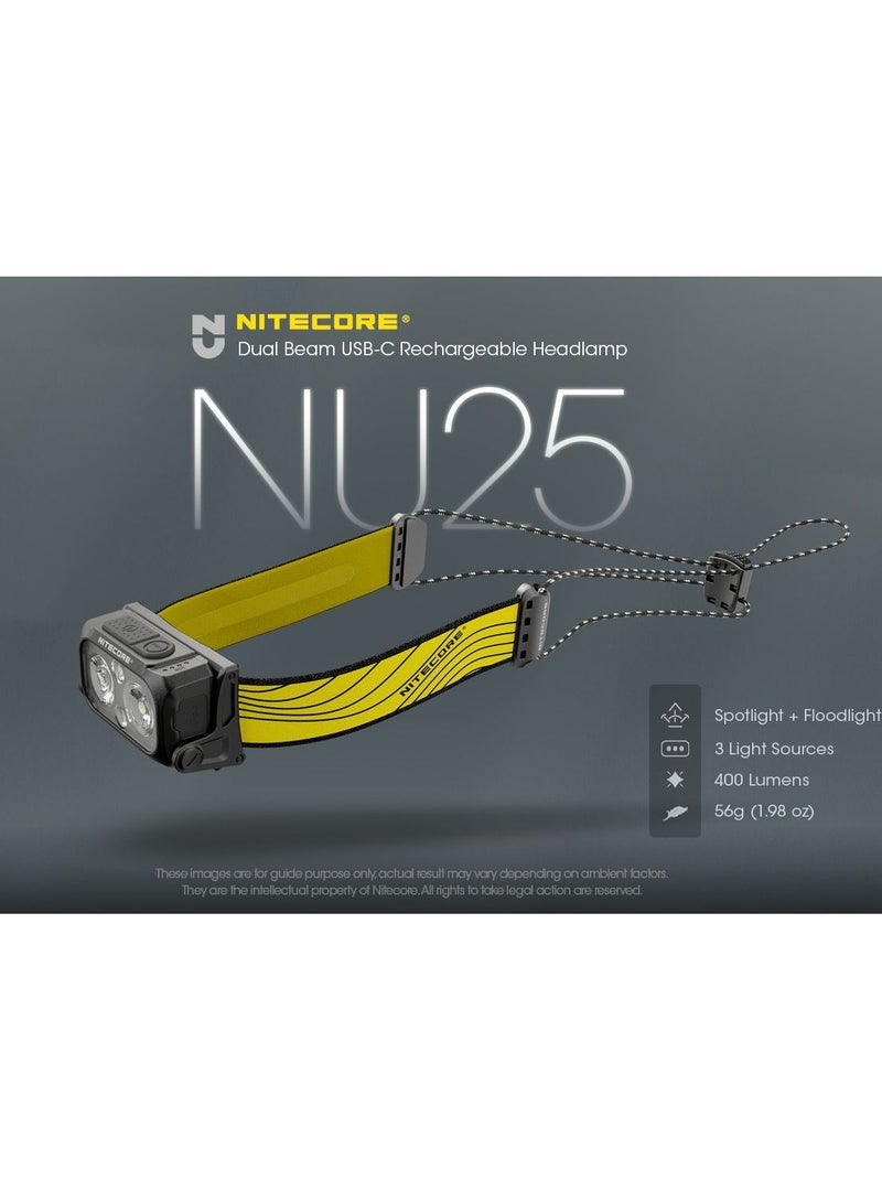 NITECORE NU25 400 Lumens Ultralight Rechargeable Headlamp for Outdoor/Camping, Trail Running