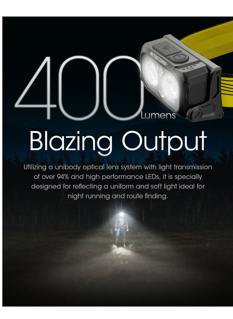 NITECORE NU25 Upgraded 400 Lumen Headlamp USB-C Rechargeable Three Light Source Headlight IP66 Protection Level Built-in Battery