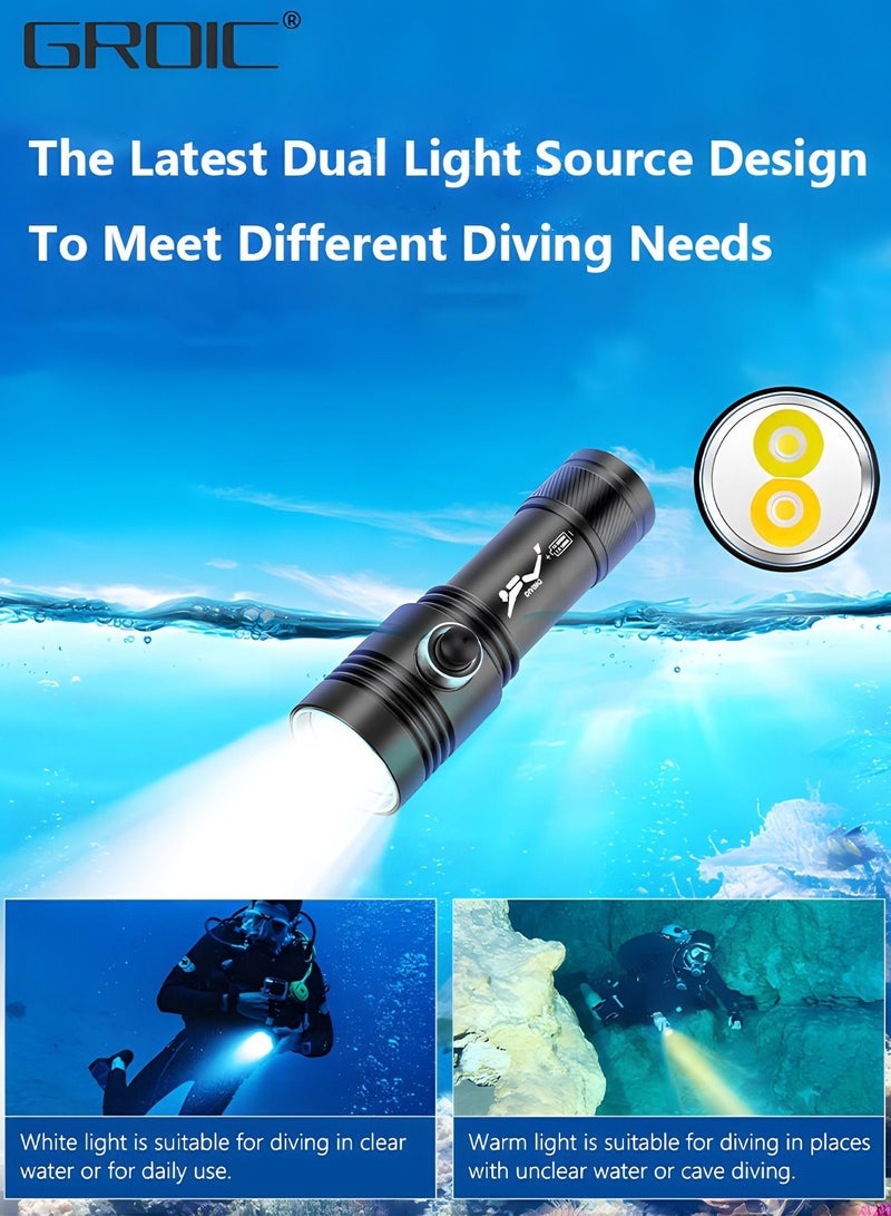 Diving Flashlight Dive Torch,LED Diving Flashlight Underwater Flashlight，Rechargeable Waterproof Underwater Lights Night,Outdoor flashlight