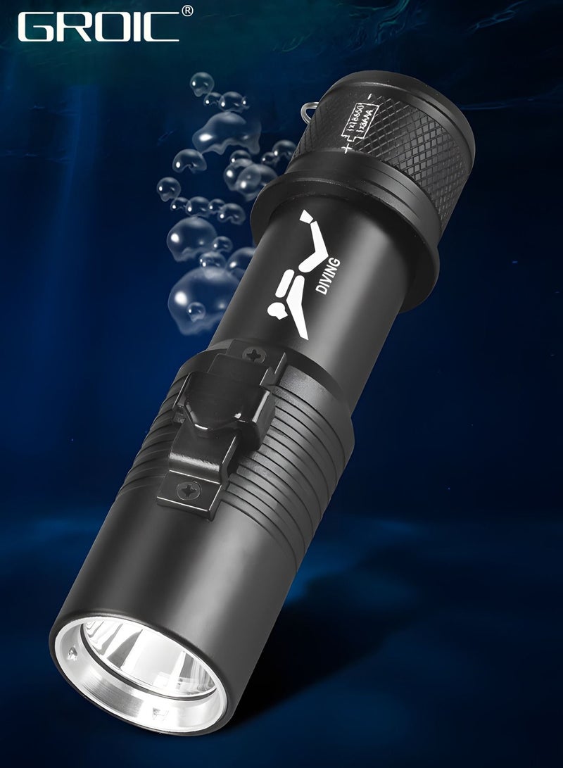 Diving Flashlight Dive Torch,LED Diving Flashlight Underwater Flashlight，Rechargeable Waterproof Underwater Lights Night,Outdoor flashlight