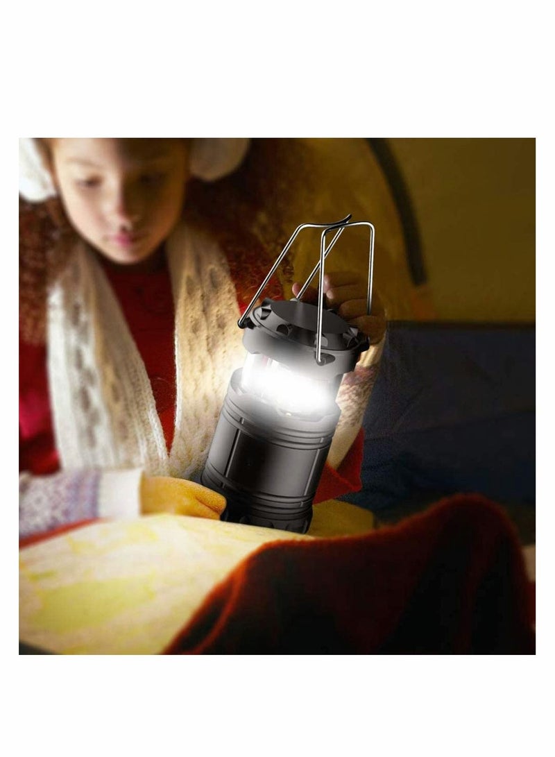 Solar Camping Lantern LED Portable Flashlight USB Charging Ultra Bright Collapsible Water Resistant Suitable for Outdoor Hiking Fishing Emergencies Outages(Black)