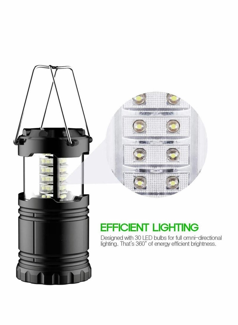 Solar Camping Lantern LED Portable Flashlight USB Charging Ultra Bright Collapsible Water Resistant Suitable for Outdoor Hiking Fishing Emergencies Outages(Black)