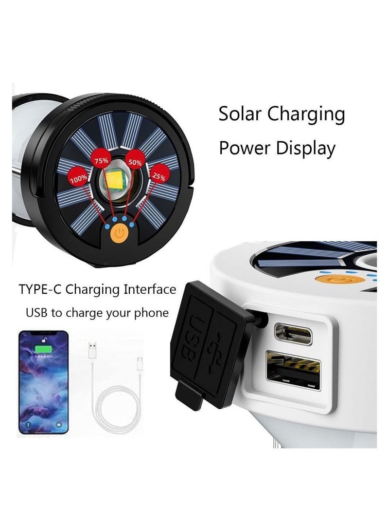 LED Camping Lantern Rechargeable, Solar Magnetic Work Light with Batteries, 5 in 1 Portable Tent Lamp USB C Charging,Emergency for Camping, Fishing, Garage, Hiking