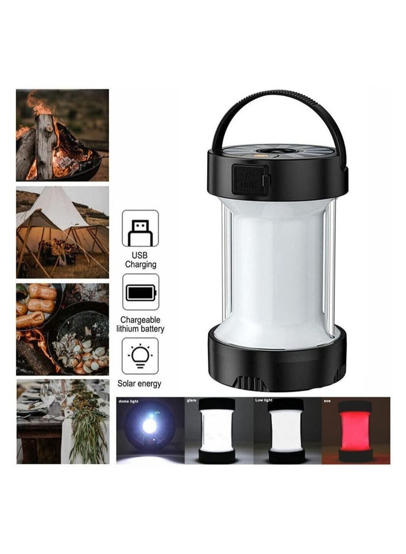 LED Camping Lantern Rechargeable, Solar Magnetic Work Light with Batteries, 5 in 1 Portable Tent Lamp USB C Charging,Emergency for Camping, Fishing, Garage, Hiking