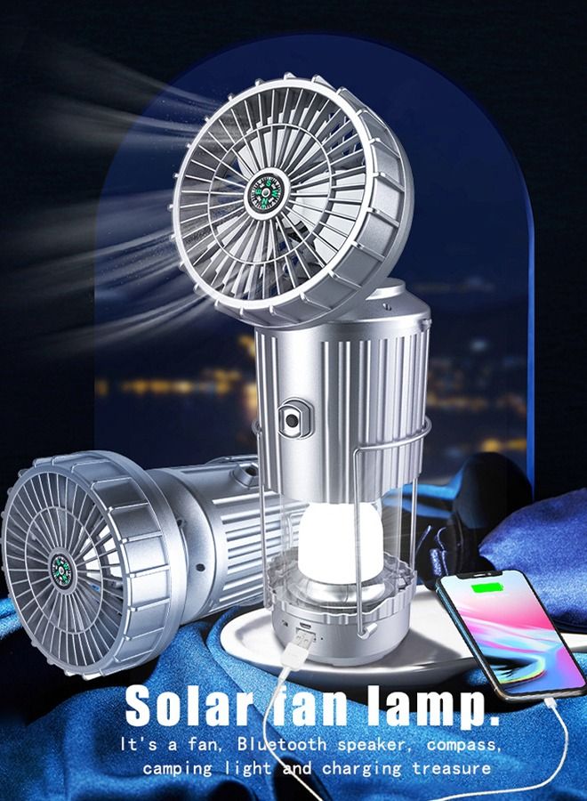 LED Camping Lantern with Bluetooth Speaker Compass and Fan Hang USB Rechargeable Tent Fan Tent Light IPX6 Waterproof for Camping Hiking Car, Camping Gear Must Haves