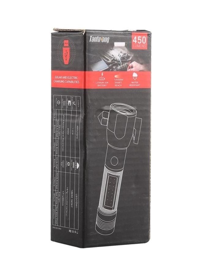10W 450 Lumens IPX4 Waterproof Rechargeable LED Flashlight With Safety Hammer And 3-Modes Black