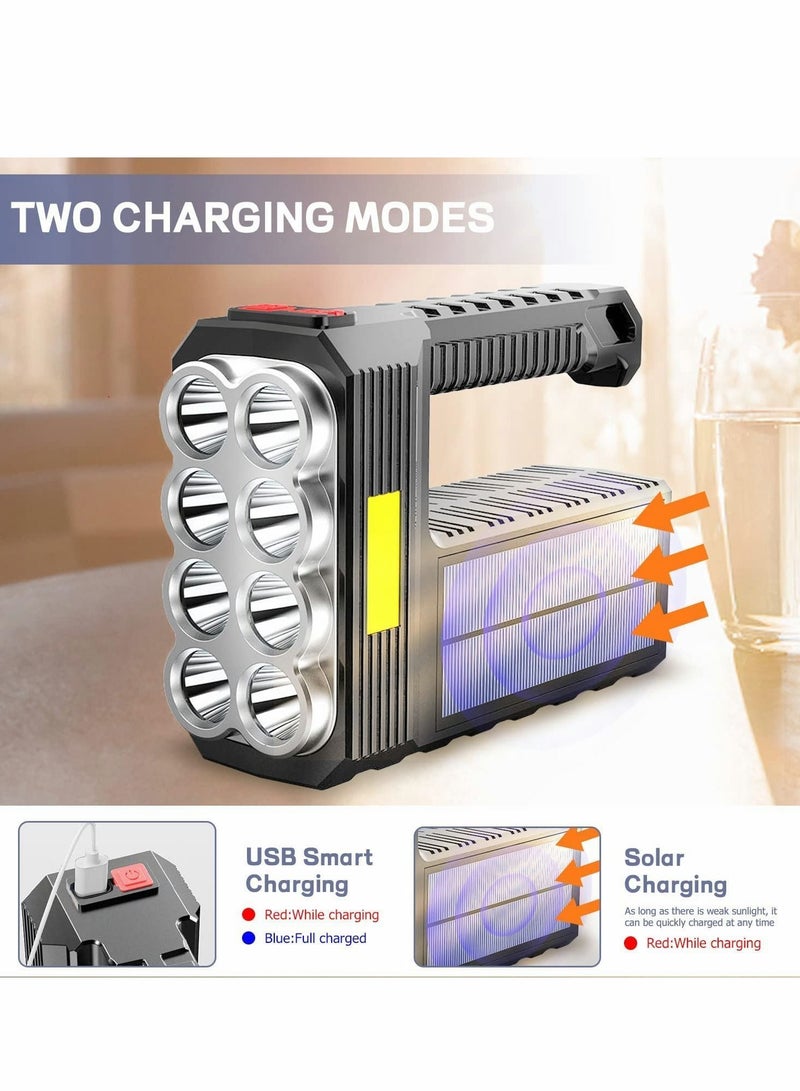 3000 Lumens Solar Rechargeable Handheld Flashlight LED Waterproof 1200 Mah Battery USB Fast Charging