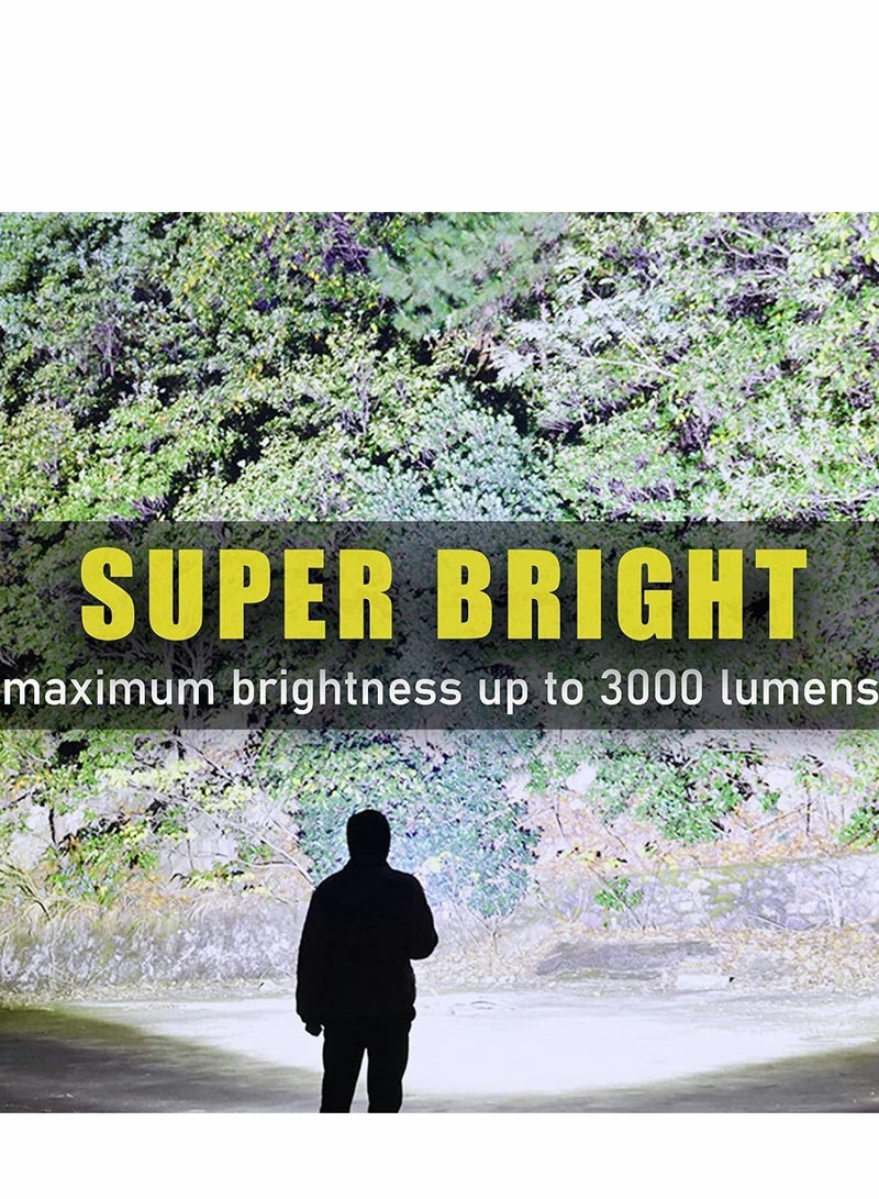 3000 Lumens Solar Rechargeable Handheld Flashlight LED Waterproof 1200 Mah Battery USB Fast Charging
