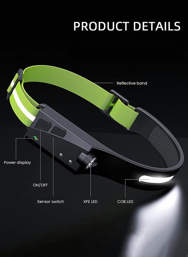 Rechargeable LED Head Lamp, Headlamp Flashlight, 1200mAh Bright 270° Wide Beam with Motion Sensor, Lightweight Waterproof Head Light for Outdoor Running, Camping Hiking