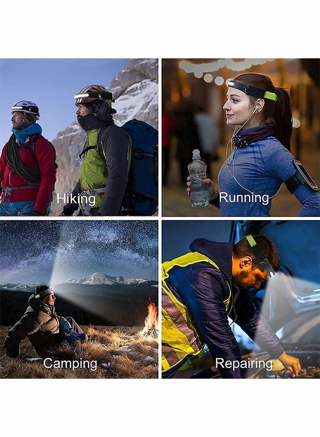 Rechargeable LED Head Lamp, Headlamp Flashlight, 1200mAh Bright 270° Wide Beam with Motion Sensor, Lightweight Waterproof Head Light for Outdoor Running, Camping Hiking