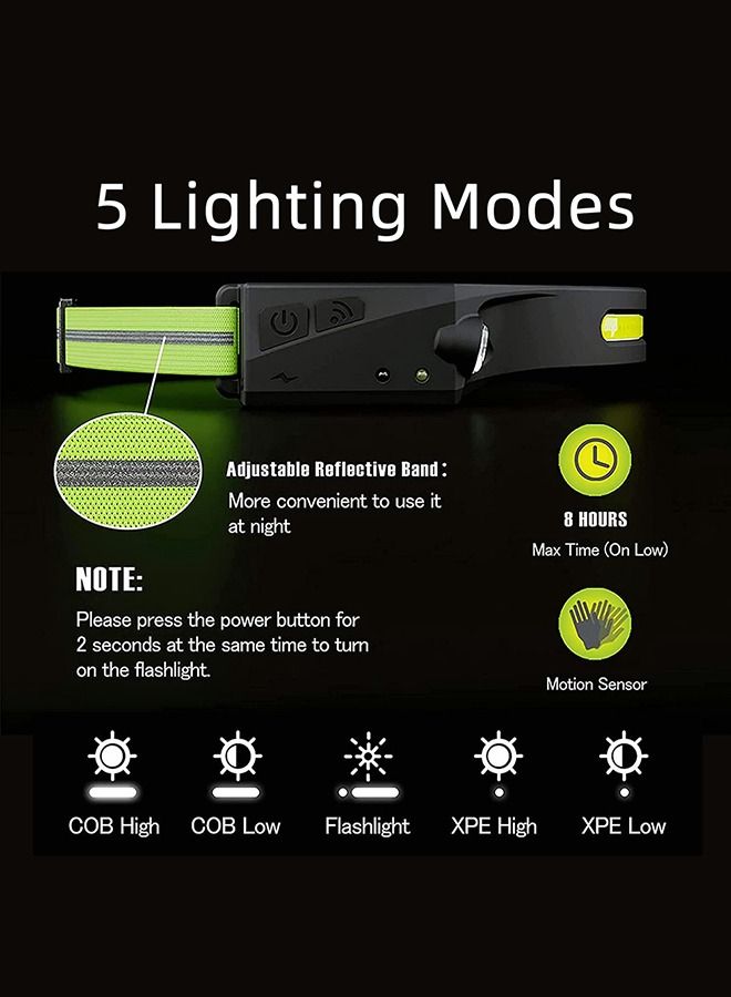 Rechargeable LED Head Lamp, Headlamp Flashlight, 1200mAh Bright 270° Wide Beam with Motion Sensor, Lightweight Waterproof Head Light for Outdoor Running, Camping Hiking