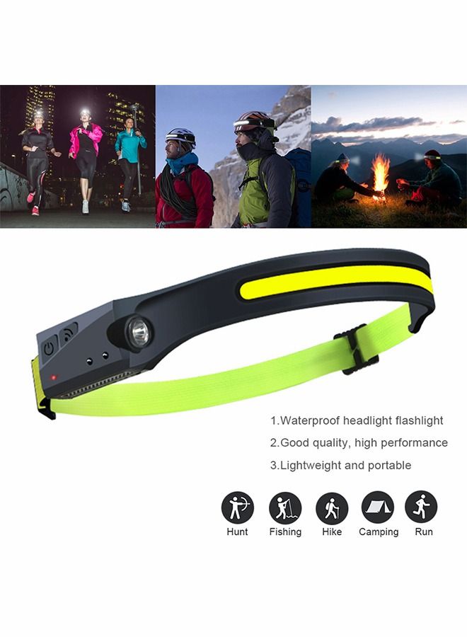Rechargeable LED Head Lamp, Headlamp Flashlight, 1200mAh Bright 270° Wide Beam with Motion Sensor, Lightweight Waterproof Head Light for Outdoor Running, Camping Hiking