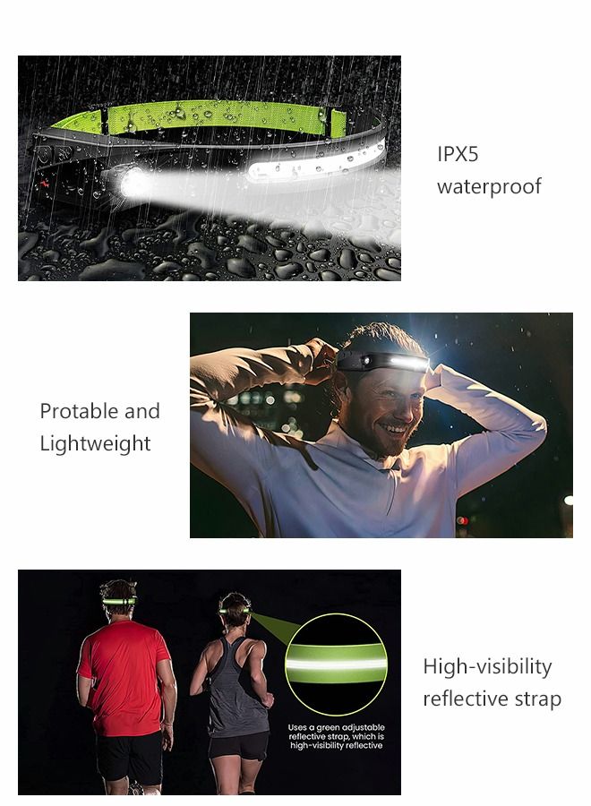 Rechargeable LED Head Lamp, Headlamp Flashlight, 1200mAh Bright 270° Wide Beam with Motion Sensor, Lightweight Waterproof Head Light for Outdoor Running, Camping Hiking