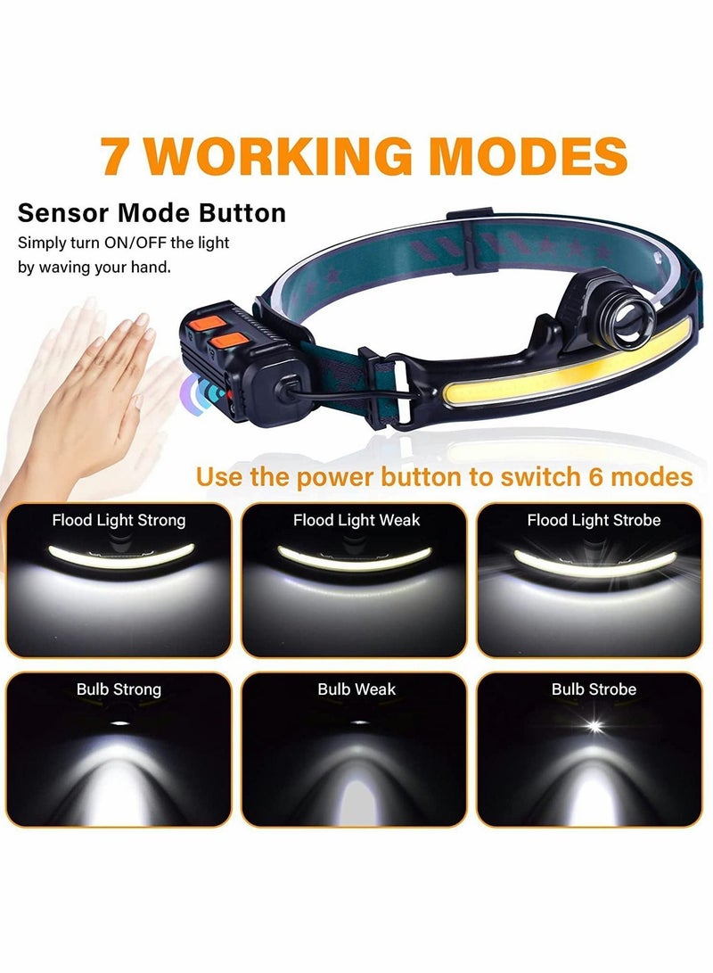 Headlamp Flashlight 270°Wide Beam Led 1000 Lumens Rechargeable With 6 Modes Motion Sensor Ipx5 Waterproof Headlight For Camping Running Fishing Hard Hat