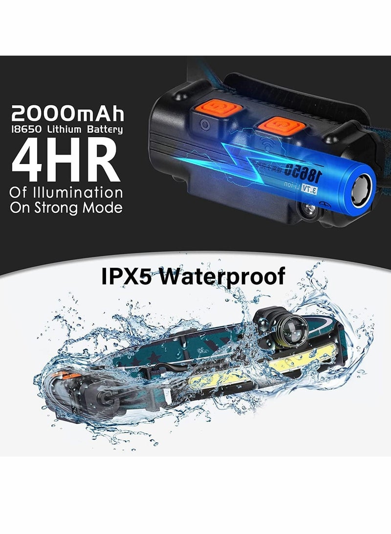 Headlamp Flashlight 270°Wide Beam Led 1000 Lumens Rechargeable With 6 Modes Motion Sensor Ipx5 Waterproof Headlight For Camping Running Fishing Hard Hat