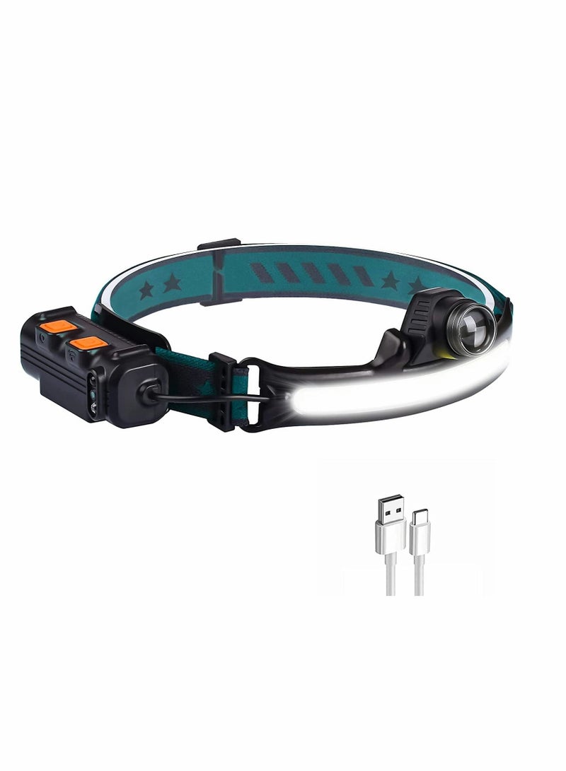 Headlamp Flashlight 270°Wide Beam Led 1000 Lumens Rechargeable With 6 Modes Motion Sensor Ipx5 Waterproof Headlight For Camping Running Fishing Hard Hat