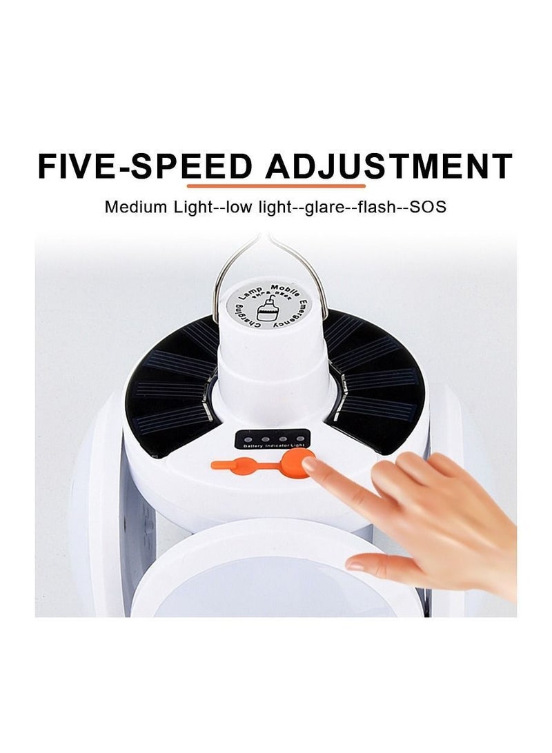 Solar Camping Lantern, Portable Tent Lamp with Hanging Hook, Folding LED Football Bulbs Rechargeable USB Lights for Home, Office, Tent, Car, Emergency Outages