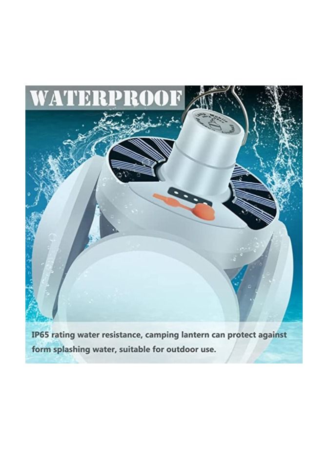 Solar Camping Lantern, Portable Tent Lamp with Hanging Hook, Folding LED Football Bulbs Rechargeable USB Lights for Home, Office, Tent, Car, Emergency Outages