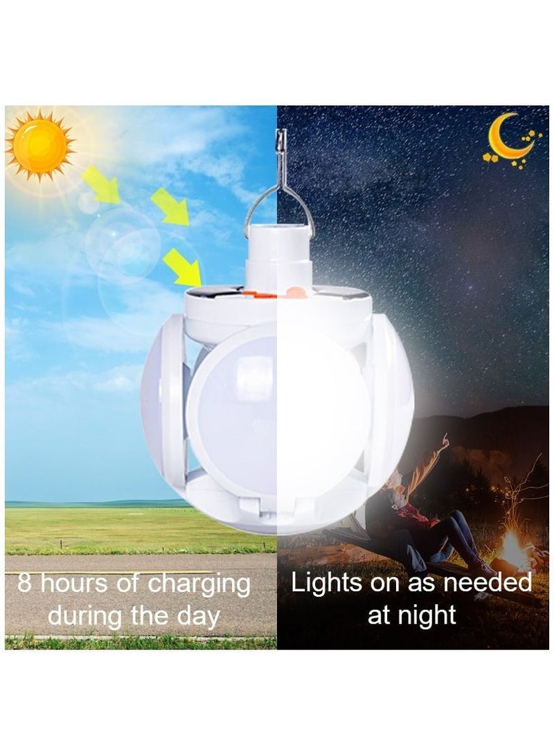 Solar Camping Lantern, Portable Tent Lamp with Hanging Hook, Folding LED Football Bulbs Rechargeable USB Lights for Home, Office, Tent, Car, Emergency Outages