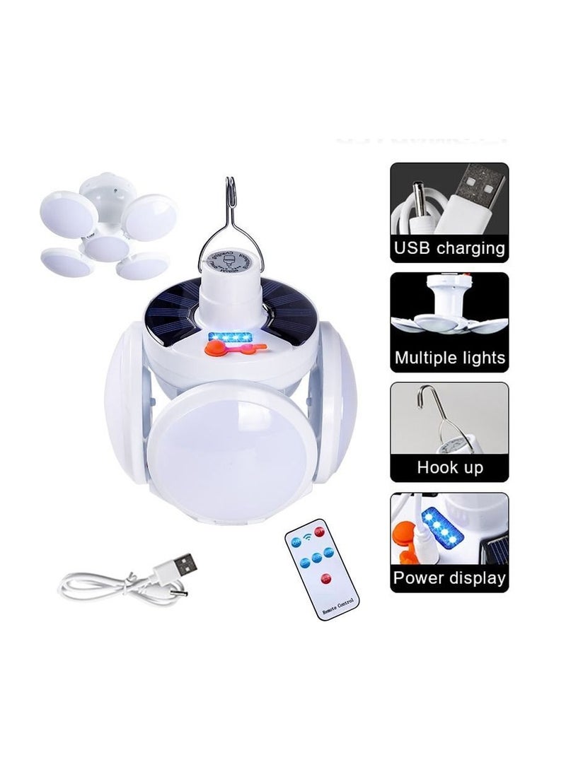 Solar Camping Lantern, Portable Tent Lamp with Hanging Hook, Folding LED Football Bulbs Rechargeable USB Lights for Home, Office, Tent, Car, Emergency Outages