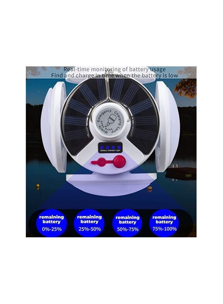 Solar Camping Lantern, Portable Tent Lamp with Hanging Hook, Folding LED Football Bulbs Rechargeable USB Lights for Home, Office, Tent, Car, Emergency Outages