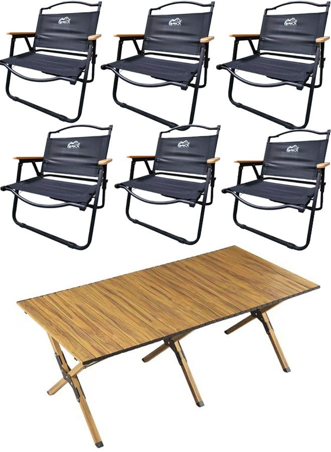 Portable Folding Table with 6 Chairs Set Wooden table Outdoor and Indoor Picnic Camping set
