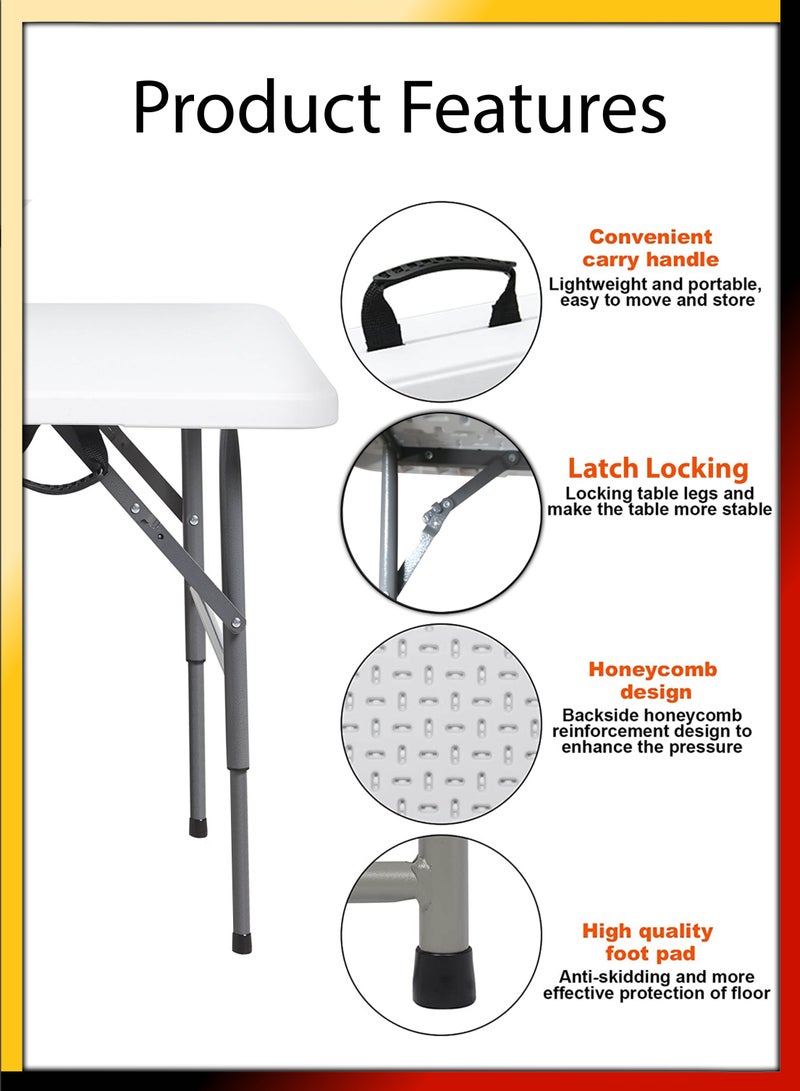 Multipurpose Rectangle 122cm Centre Folding Camping Table Lightweight Foldable Aluminium Portable Trestle Indoor Outdoor Picnic Barbecue Party Kitchen Home Dining Camping Garden BBQ Tables