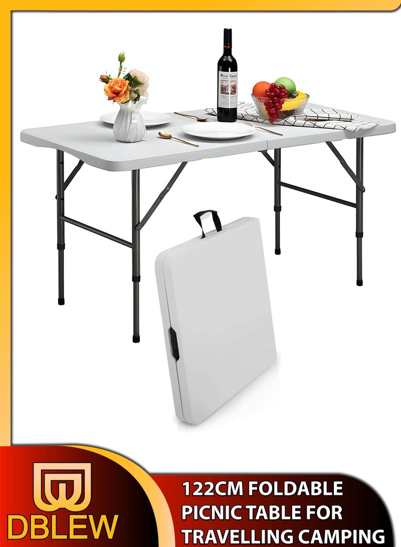 Multipurpose Rectangle 122cm Centre Folding Camping Table Lightweight Foldable Aluminium Portable Trestle Indoor Outdoor Picnic Barbecue Party Kitchen Home Dining Camping Garden BBQ Tables
