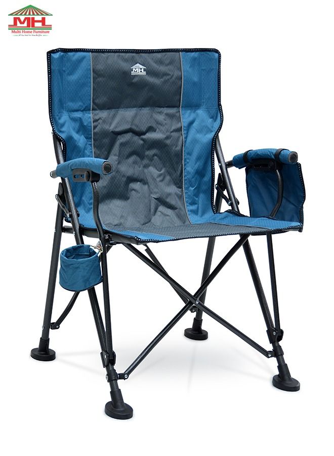 New Modern Design Camping Chair With Cup Holder And Pockets Beach Chair Garden Comfortable Tilted Back Cup Holder Carry Bag for Indoor Outdoor Travelling MH-C104S, Blue, Cup Holder