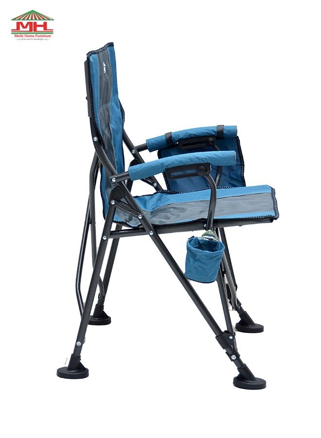 New Modern Design Camping Chair With Cup Holder And Pockets Beach Chair Garden Comfortable Tilted Back Cup Holder Carry Bag for Indoor Outdoor Travelling MH-C104S, Blue, Cup Holder