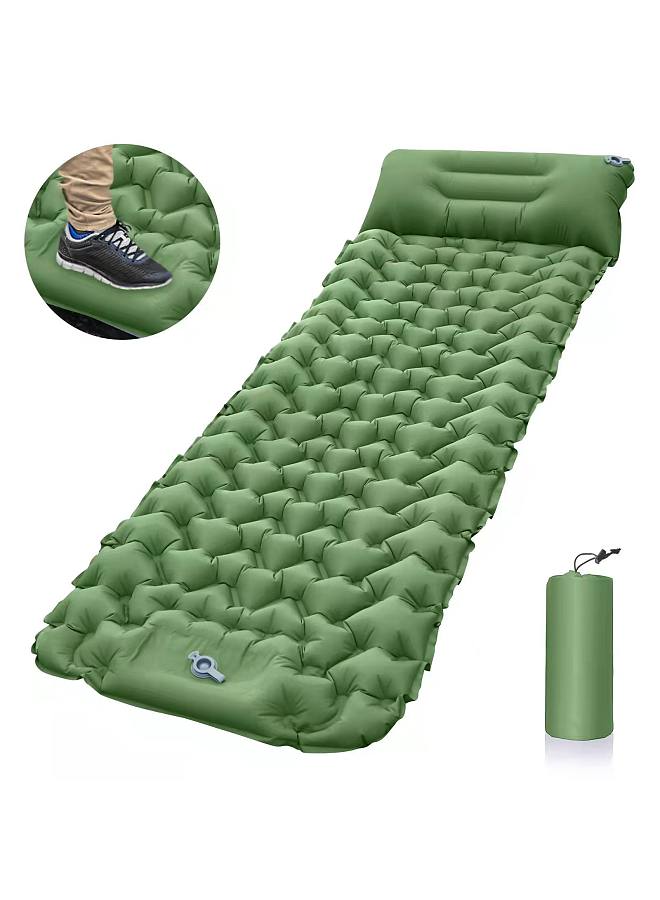 Lightweight Camping Mat with Air Pillow Portable Air Mattress Waterproof Backpacking Sleeping Pad Green