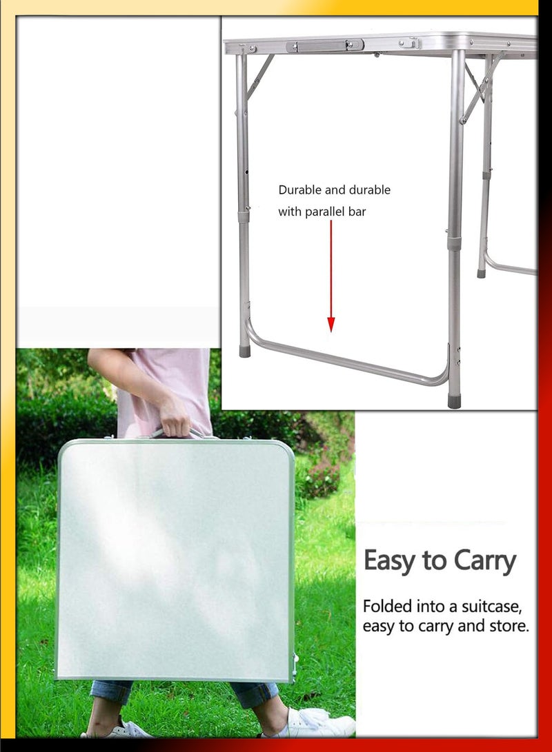Rectangle 120cm Centre Folding Camping Table with Adjustable Height Lightweight Foldable Aluminium Portable Trestle Indoor Outdoor Picnic Barbecue Party Kitchen Home Dining Camping Garden BBQ Tables