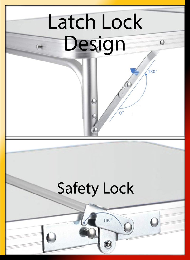 Rectangle 120cm Centre Folding Camping Table with Adjustable Height Lightweight Foldable Aluminium Portable Trestle Indoor Outdoor Picnic Barbecue Party Kitchen Home Dining Camping Garden BBQ Tables