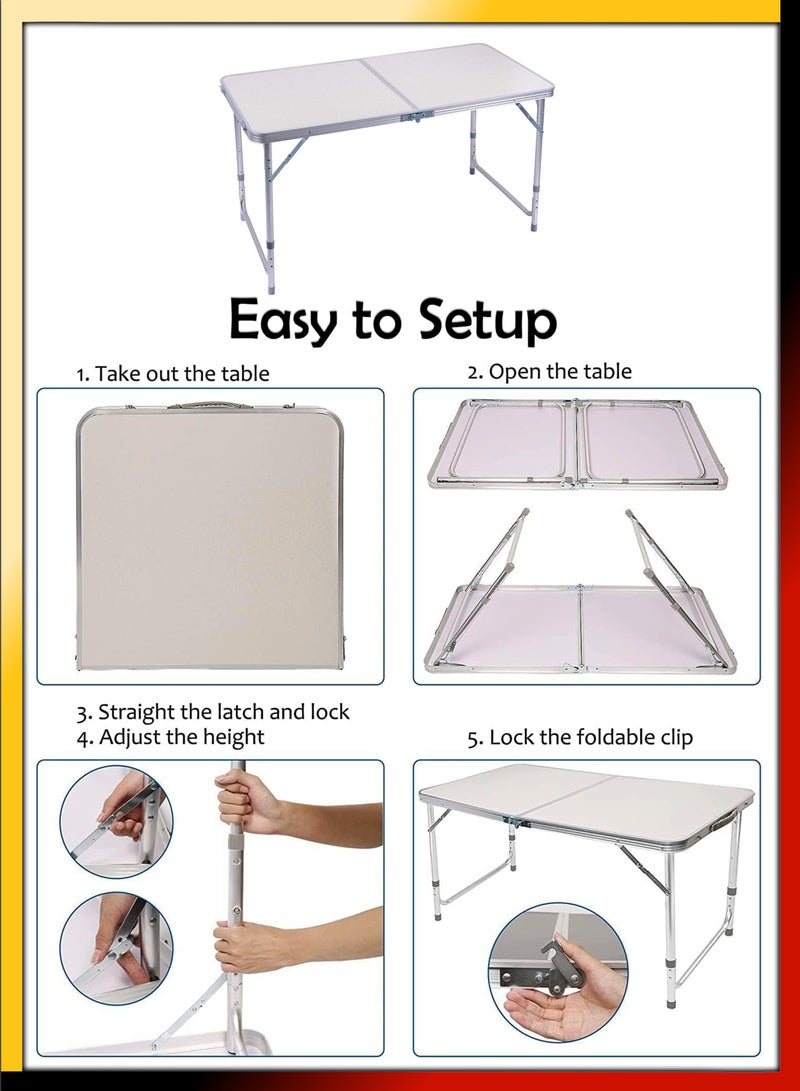 Rectangle 120cm Centre Folding Camping Table with Adjustable Height Lightweight Foldable Aluminium Portable Trestle Indoor Outdoor Picnic Barbecue Party Kitchen Home Dining Camping Garden BBQ Tables