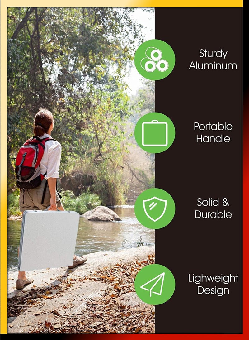 Rectangle 120cm Centre Folding Camping Table with Adjustable Height Lightweight Foldable Aluminium Portable Trestle Indoor Outdoor Picnic Barbecue Party Kitchen Home Dining Camping Garden BBQ Tables