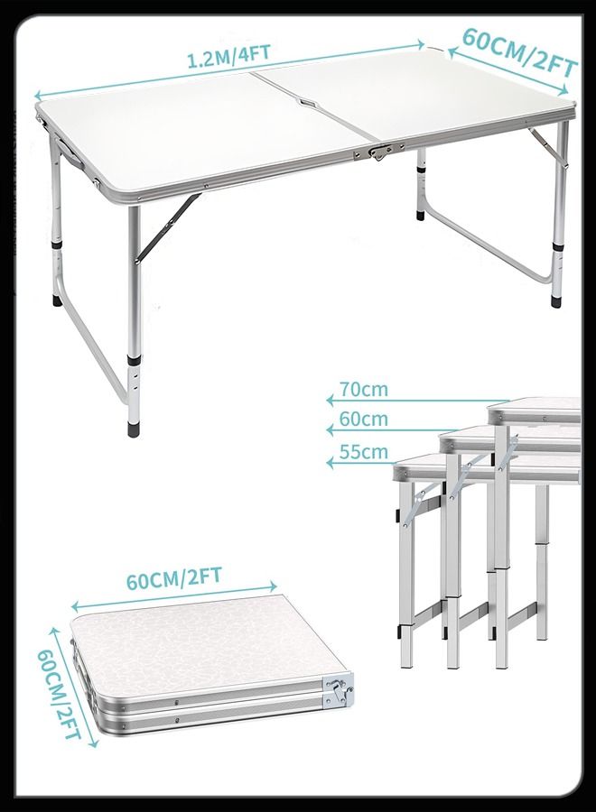 120cm Portable Foldable Adjustable Height Table Folding Desk With Aluminium Alloy Sides Camp Compact Outdoor And Indoor For Home Kitchen Camping Hiking Beach Picnic BBQ Garden Parties