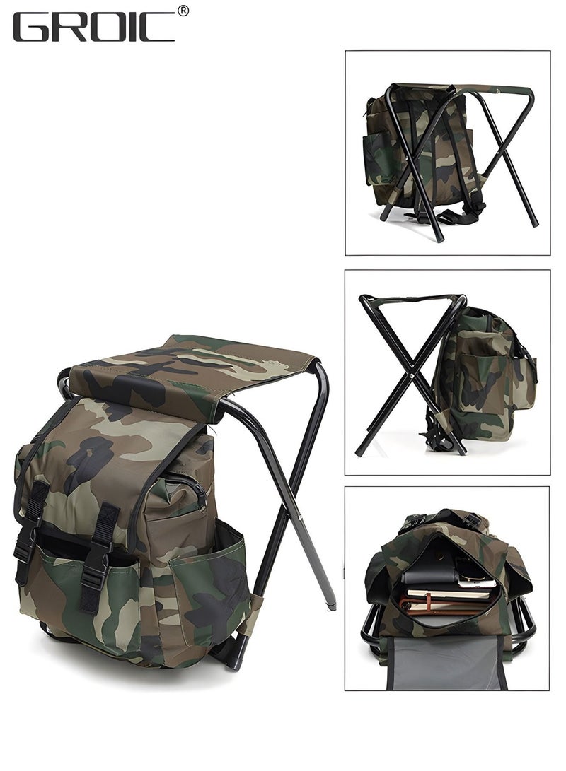Folding Camping Chair, Portable Backpack Chair with Fabric Cooler Bag,Portable Folding Seat, Large Capacity Bag,Foldable Fishing Chair