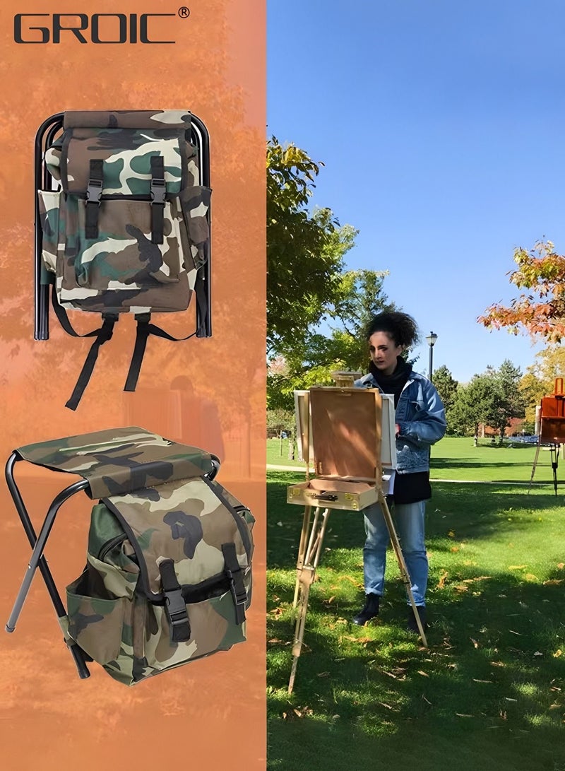 Folding Camping Chair, Portable Backpack Chair with Fabric Cooler Bag,Portable Folding Seat, Large Capacity Bag,Foldable Fishing Chair