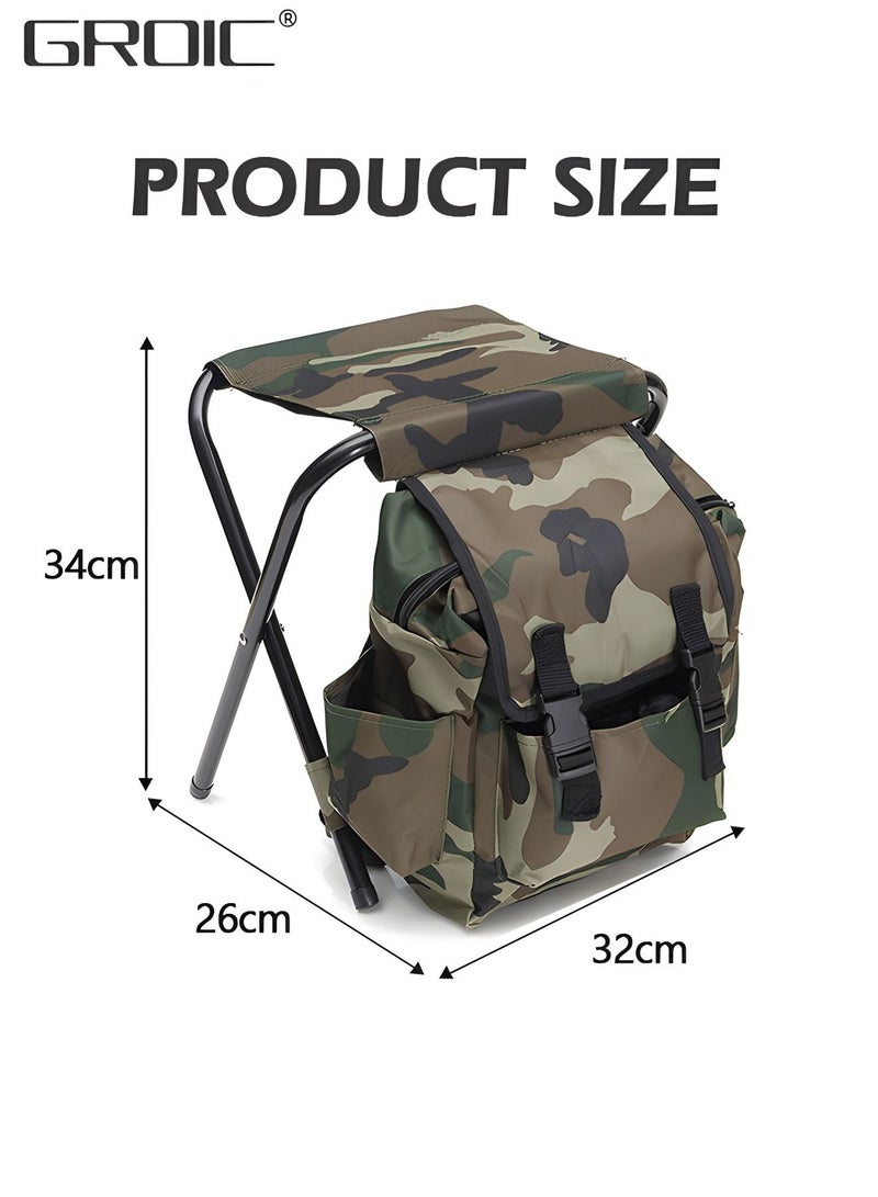 Folding Camping Chair, Portable Backpack Chair with Fabric Cooler Bag,Portable Folding Seat, Large Capacity Bag,Foldable Fishing Chair