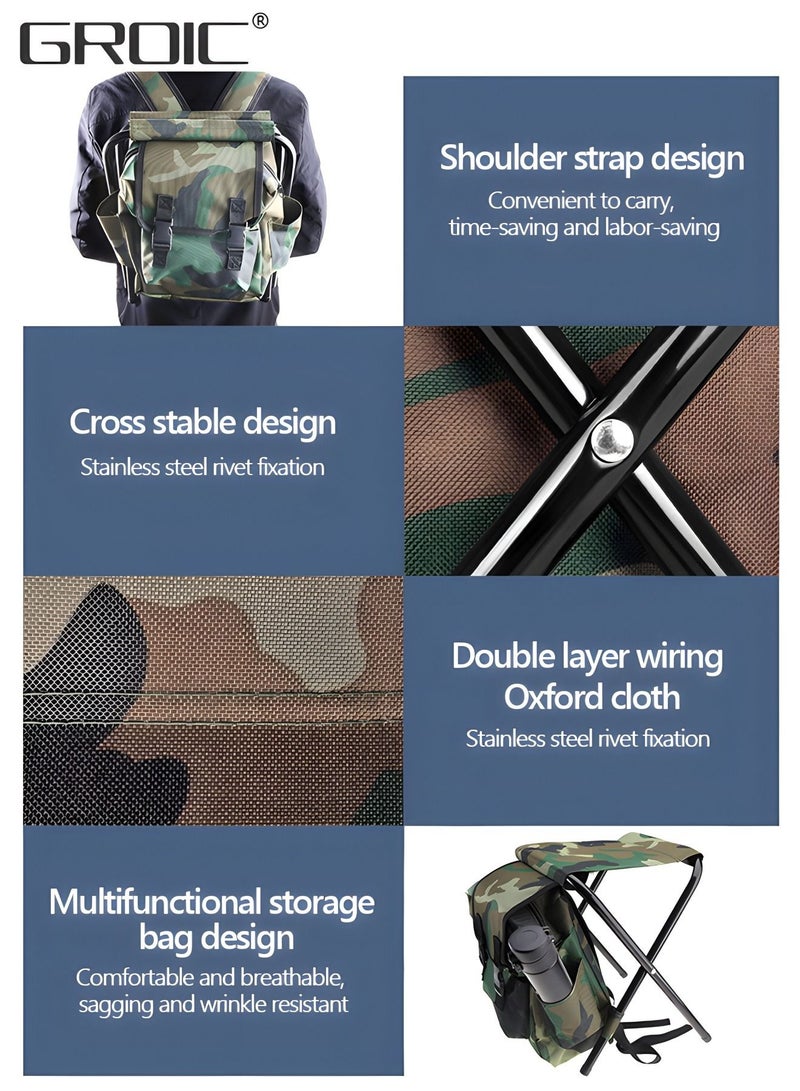 Folding Camping Chair, Portable Backpack Chair with Fabric Cooler Bag,Portable Folding Seat, Large Capacity Bag,Foldable Fishing Chair